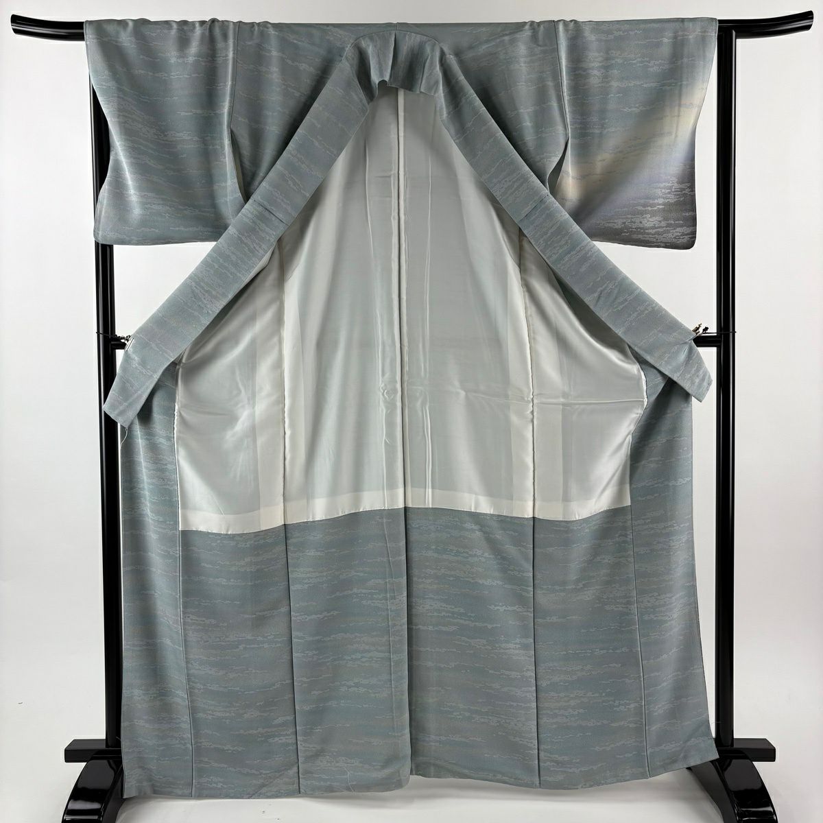 【美品】 付下 身長167.5cm 袖長66cm M 雙層 霞 漸層 青灰 純蠶絲 名品級