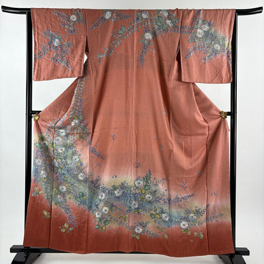 訪問服 身長160.5cm 袖長65cm M 雙層 辻花染 金彩裝飾 漸層 粉紅 純蠶絲 名品級