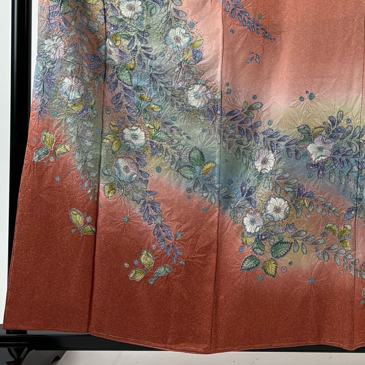 訪問服 身長160.5cm 袖長65cm M 雙層 辻花染 金彩裝飾 漸層 粉紅 純蠶絲 名品級