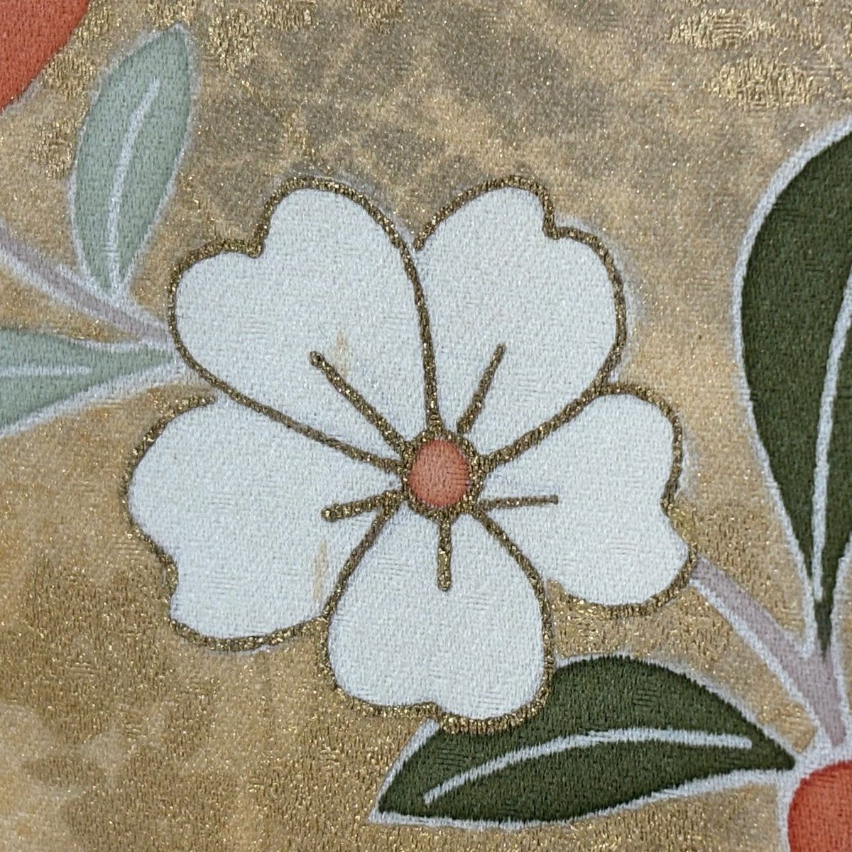 訪問服 身長159.5cm 袖長63.5cm S 雙層 牡丹 椿 金絲 金銀彩 灰綠 純蠶絲 名品級