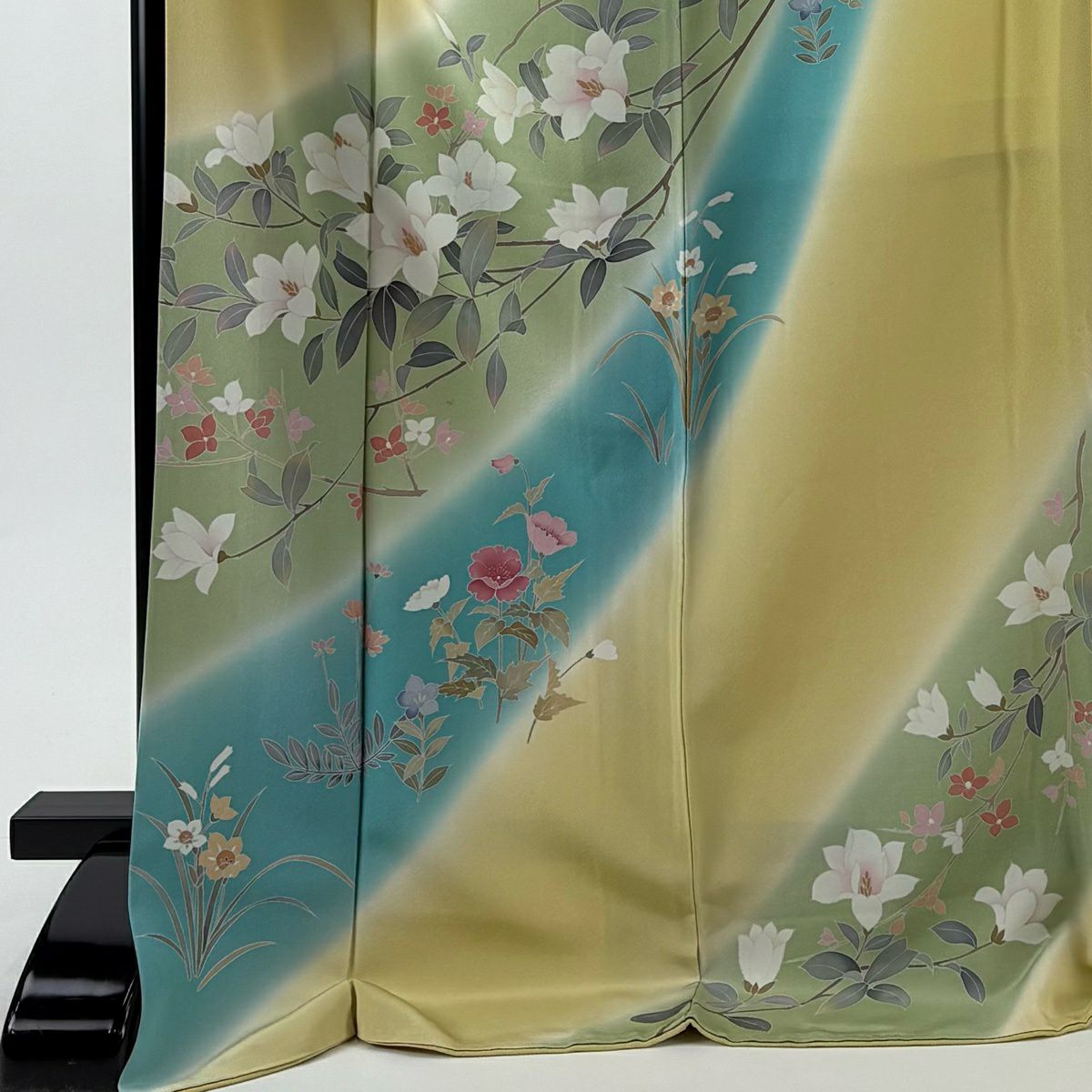 訪問服 身長176cm 袖長67cm M 雙層 落款有 枝花 草花紋紋 染分 逐漸變化 米色 純蠶絲 名品級