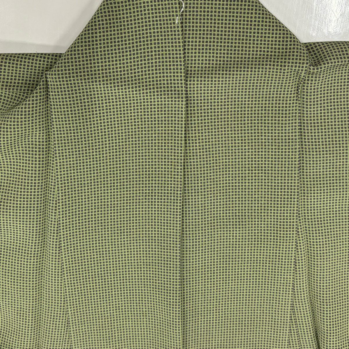 【美品】 小紋 身長160cm 袖長63.5cm S 雙層 落款あり 格子 薄綠 純蠶絲 名品級