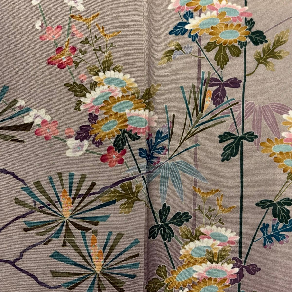 訪問服 身長154.5cm 袖長63.5cm S 雙層 前川哲 落款あり 松樹竹子梅花 菊花 漸層 灰茶 純蠶絲 名品級