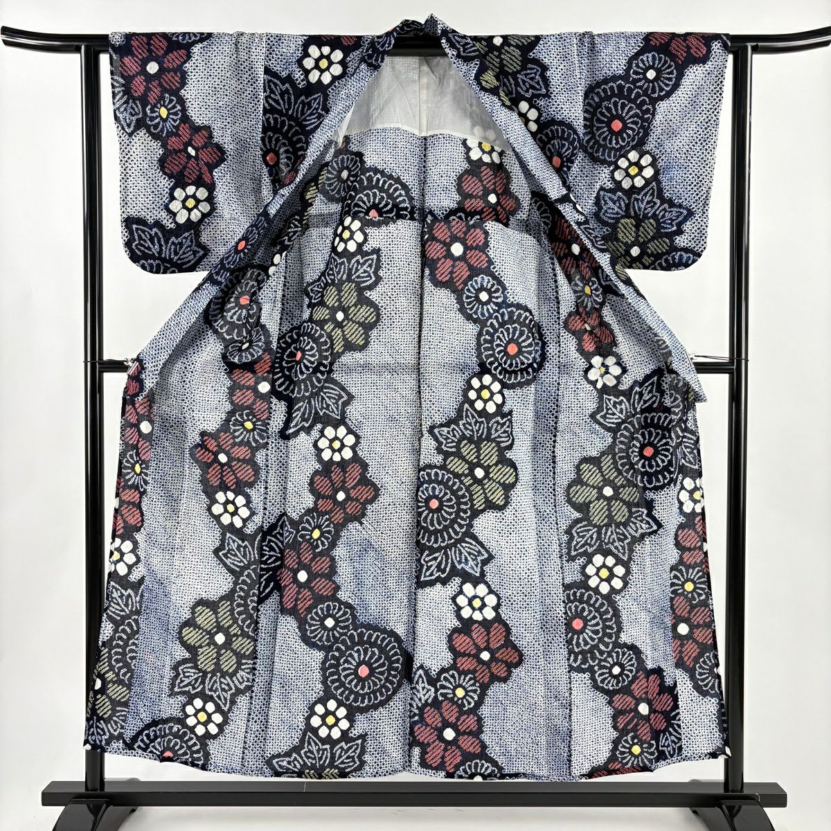 浴衣 身長152cm 袖長61cm S 絞染浴衣 菊花 深藍 純棉 名品級