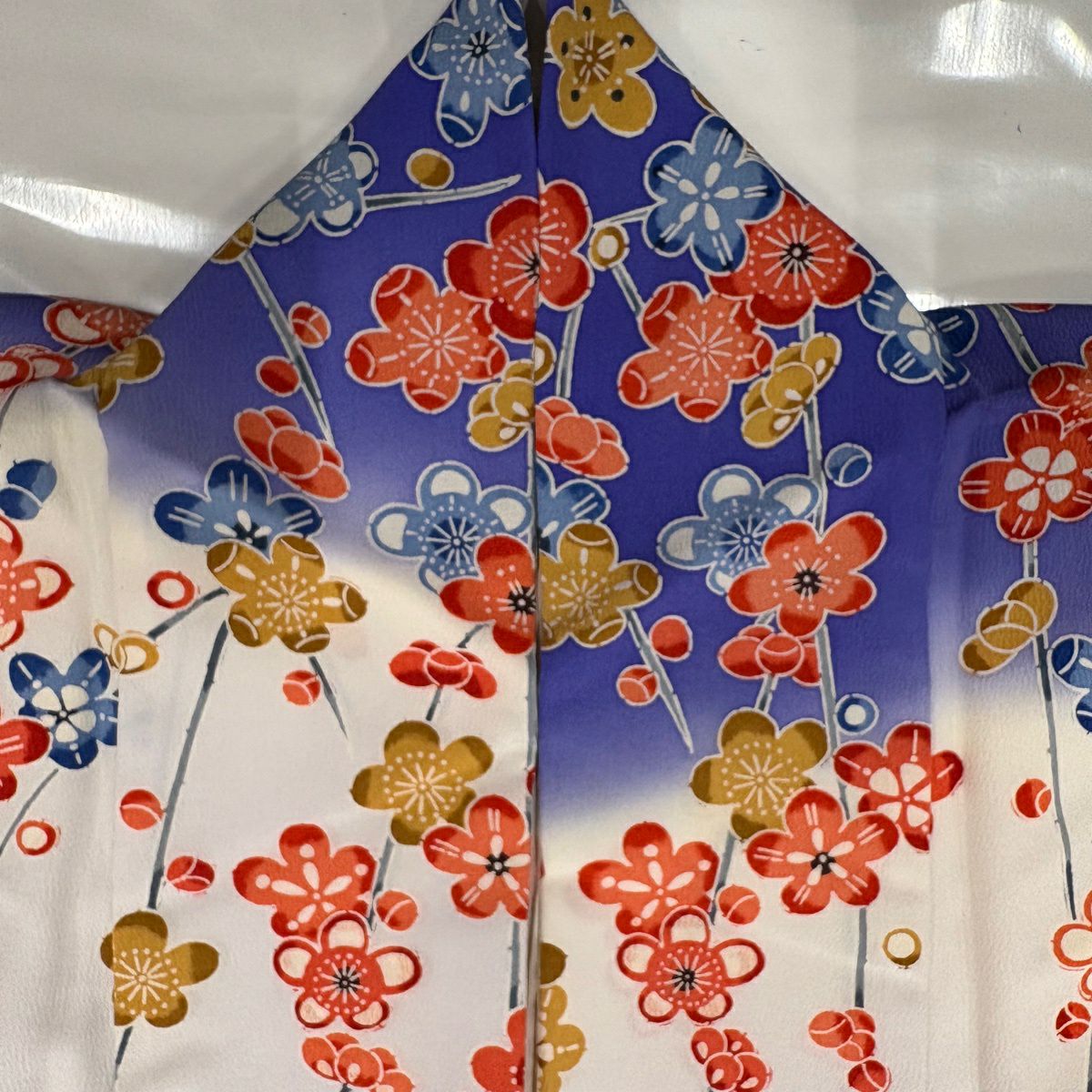 振袖禮服 身長164cm 袖長67cm M 雙層 草花紋紋 波紋 染分 青紫 純蠶絲 名品級