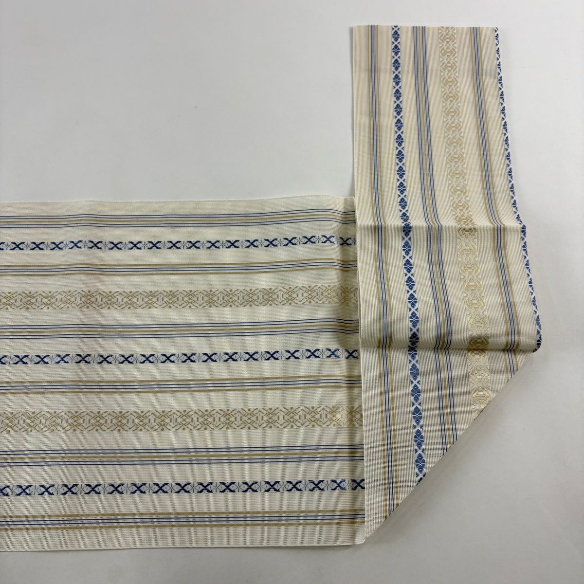 名古屋帶 逸品級 夏帶 紗 八寸名古屋帶 松樹葉仕立 雜紋 献上紋 米色 純蠶絲