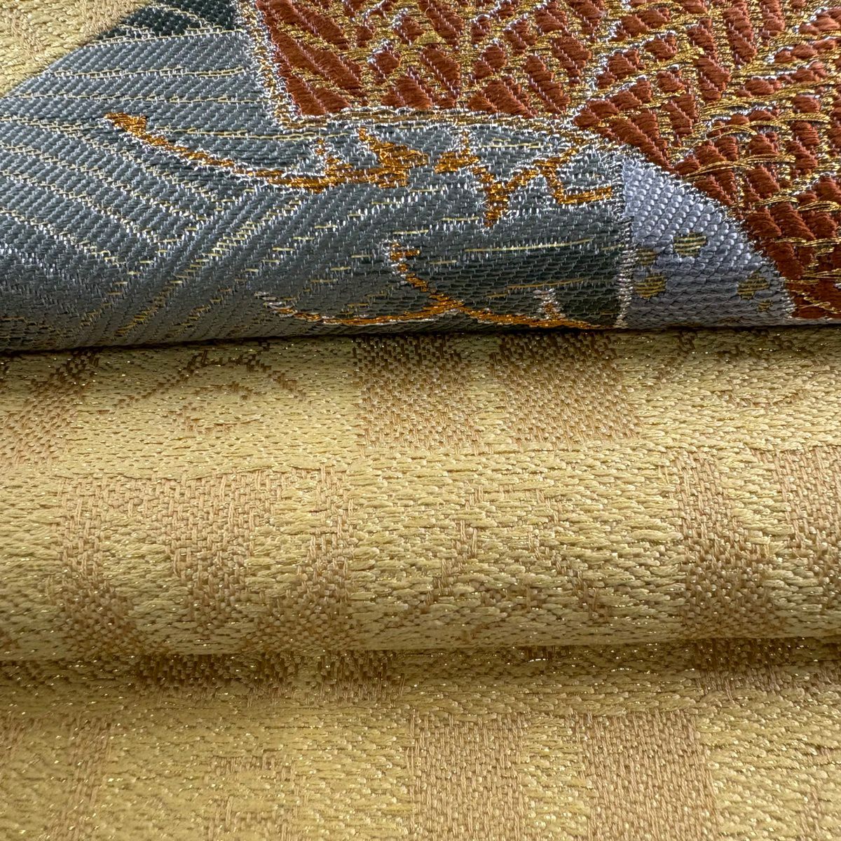 【美品】名古屋帶 逸品級 笠松樹 波 金銀絲 黃色 純蠶絲