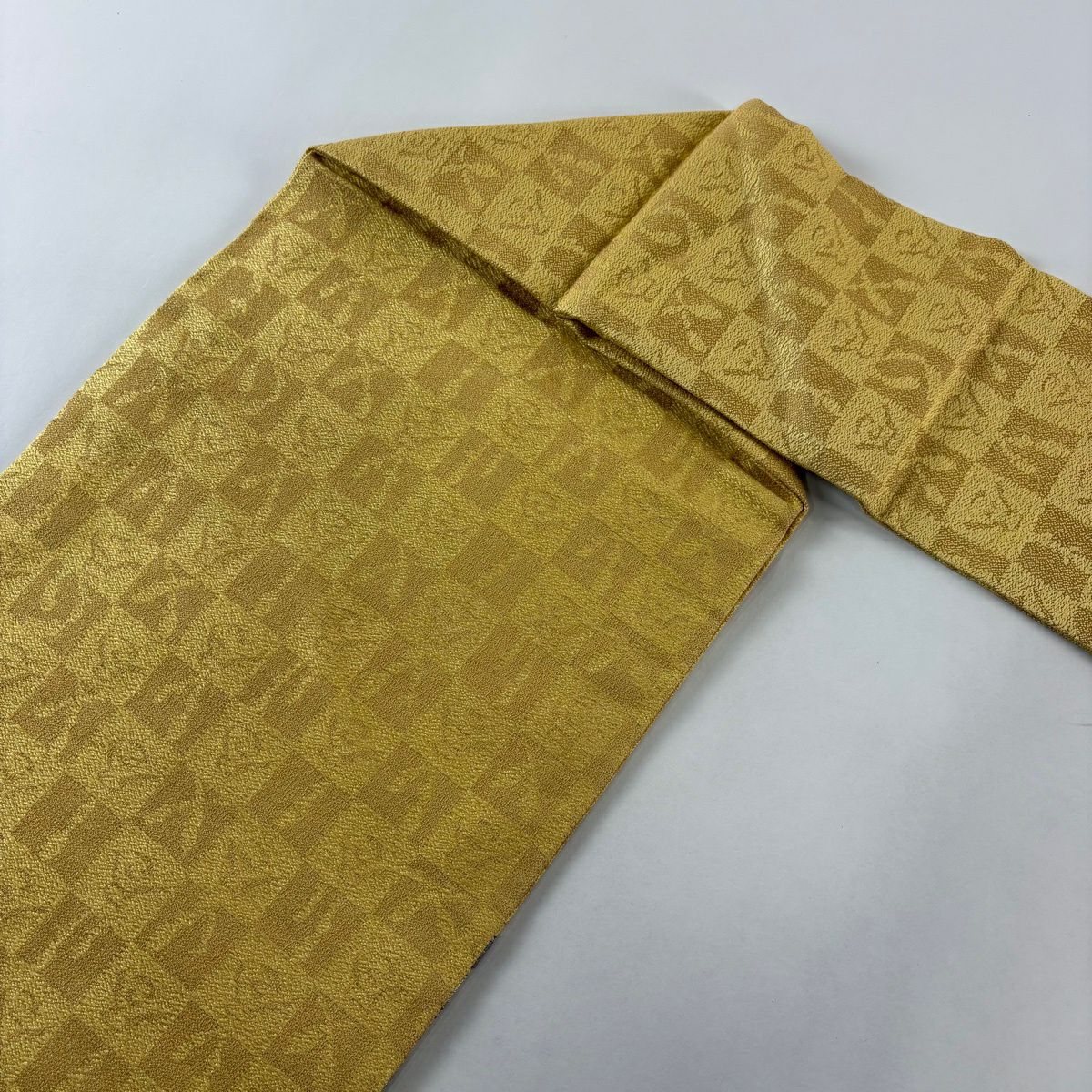【美品】名古屋帶 逸品級 笠松樹 波 金銀絲 黃色 純蠶絲