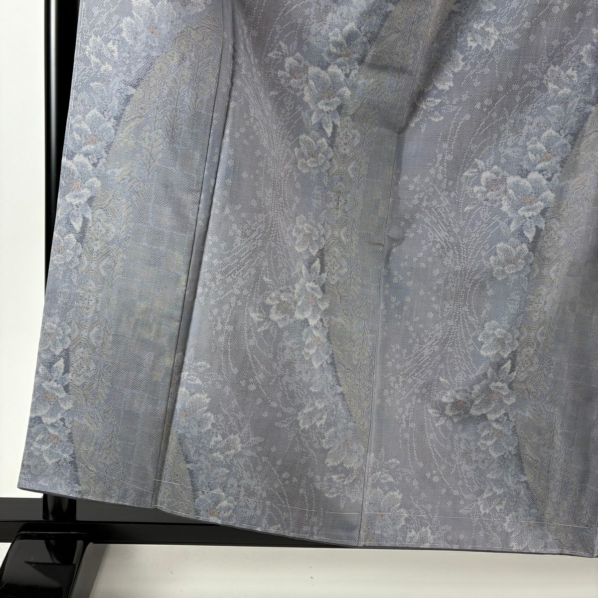 【美品】 大島紬織 身長159.5cm 袖長63.5cm S 雙層 都喜ヱ門 證書附帶 草花紋紋 市松樹 灰紫 純蠶絲 逸品級