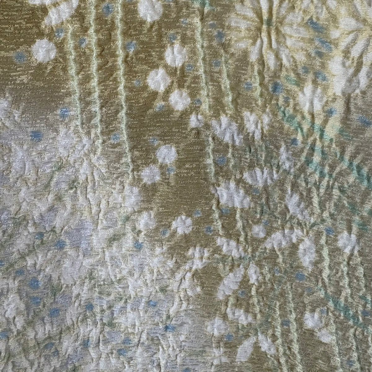 【美品】訪問服 身長157cm 袖長64cm M 雙層 滝泰 落款あり 草花紋紋 波 銀糸 絞染 米色 純蠶絲 逸品級