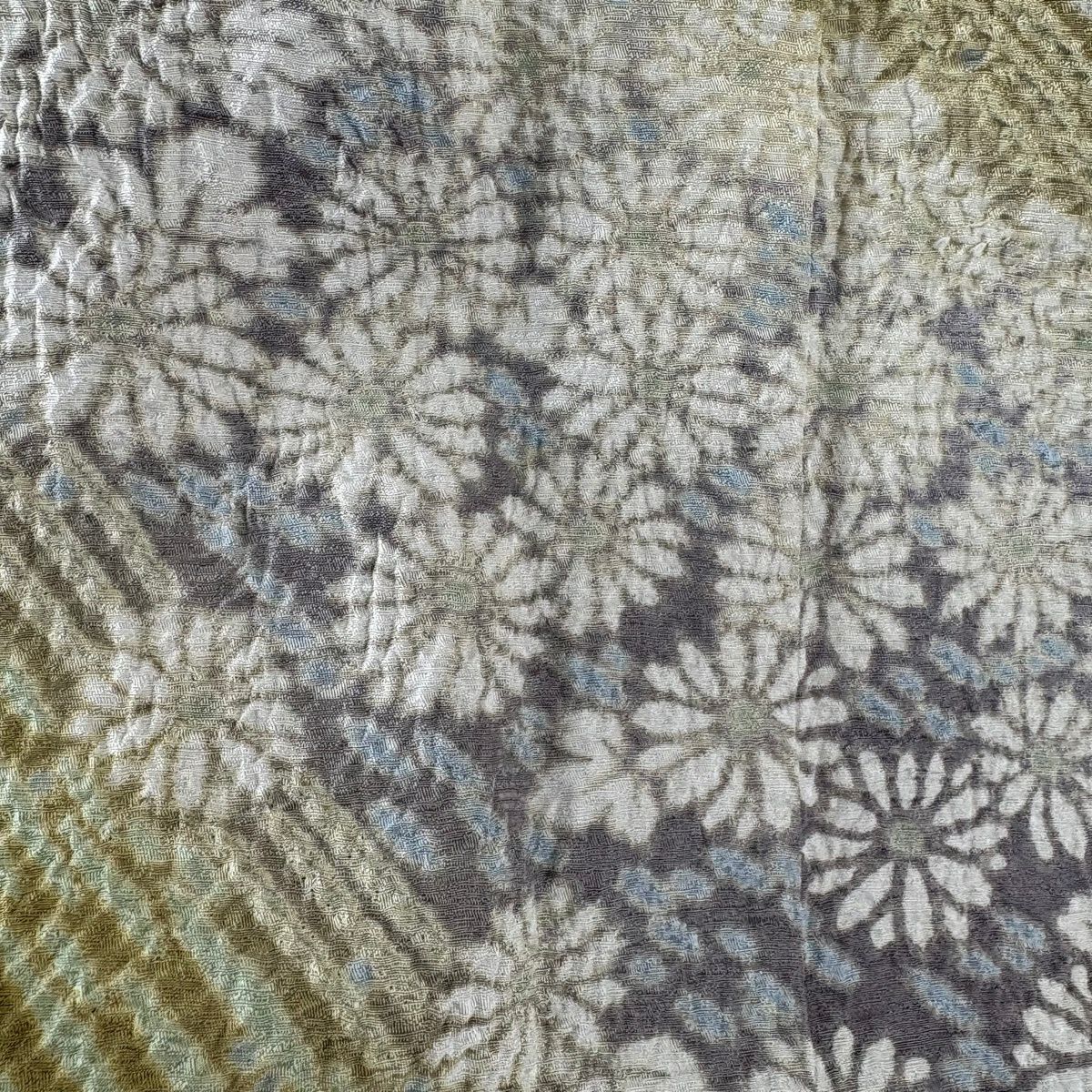 【美品】訪問服 身長157cm 袖長64cm M 雙層 滝泰 落款あり 草花紋紋 波 銀糸 絞染 米色 純蠶絲 逸品級
