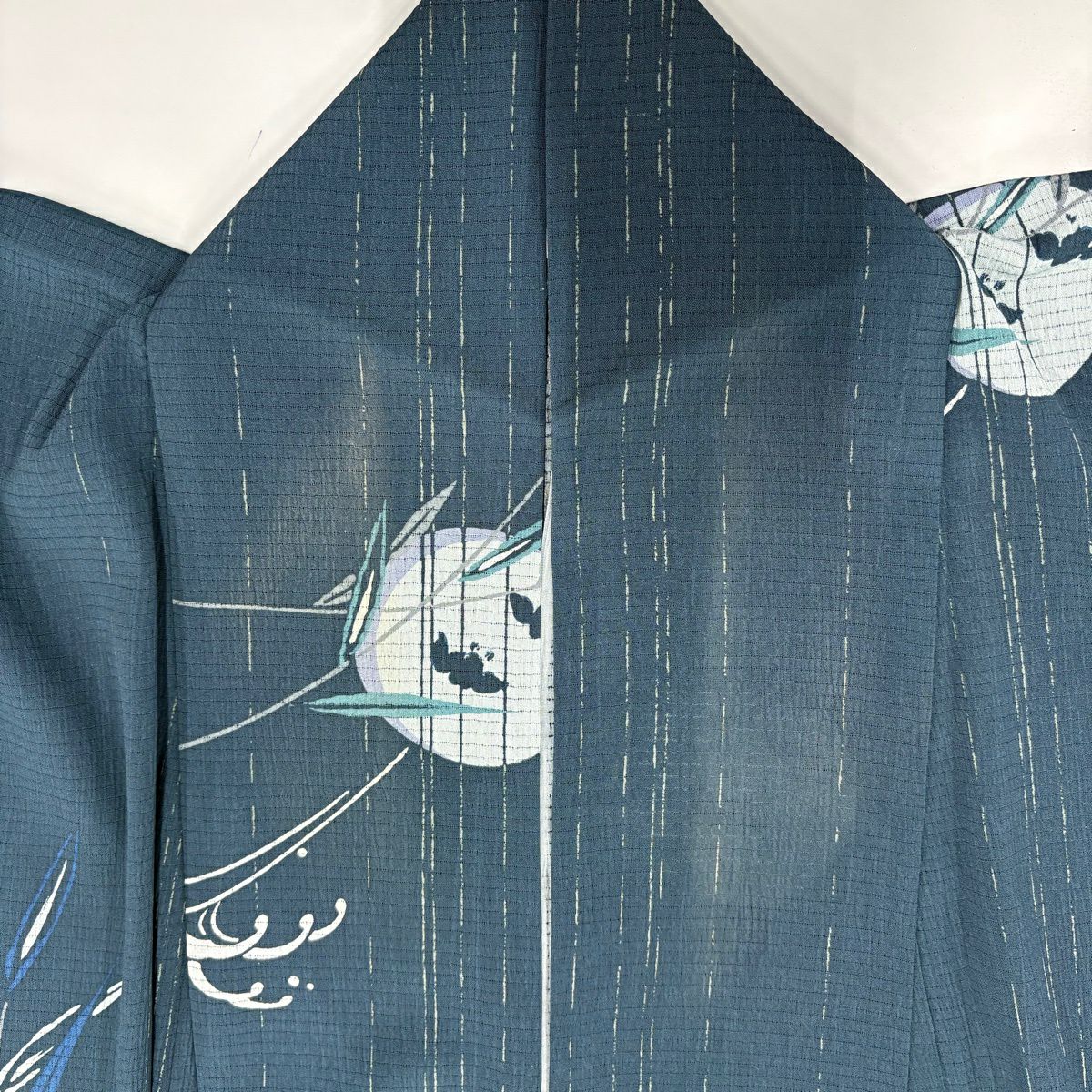 小紋 身長162cm 袖長67.5cm L 薄物 絽 可水洗和服 葉柄 波頭 青綠 化纖 優品級