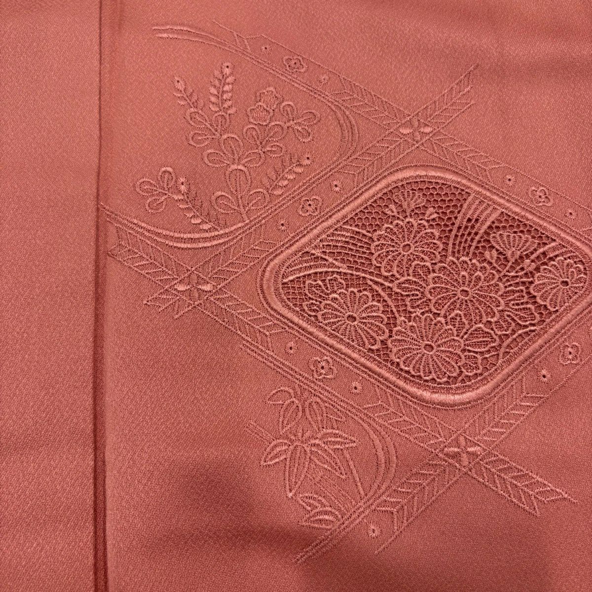 付下 身長156cm 袖長63.5cm S 雙層 菊花 梅花 刺繡 粉米色 純蠶絲 優品級