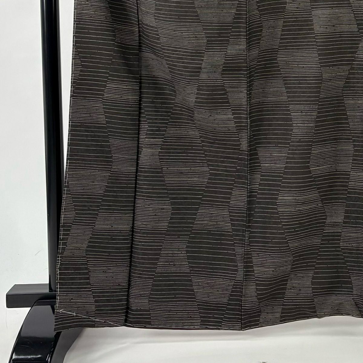 【美品】 小紋 身長165cm 袖長64.5cm M 雙層 袋帶套裝 縞地紋 墨 黑 純蠶絲 秀品級