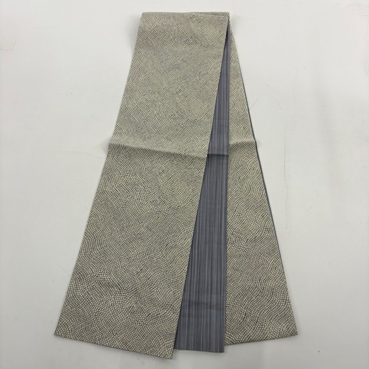 【美品】 小紋 身長165cm 袖長64.5cm M 雙層 袋帶套裝 縞地紋 墨 黑 純蠶絲 秀品級