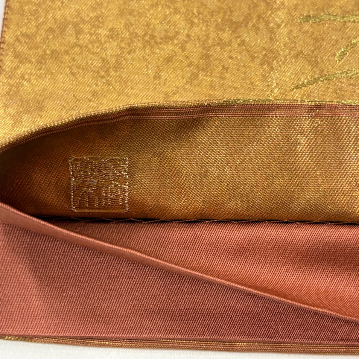【美品】 袋帶 秀品級 じゅらく 落款あり 秋草 すすき 金金箔 金絲 橙色 六通 純蠶絲