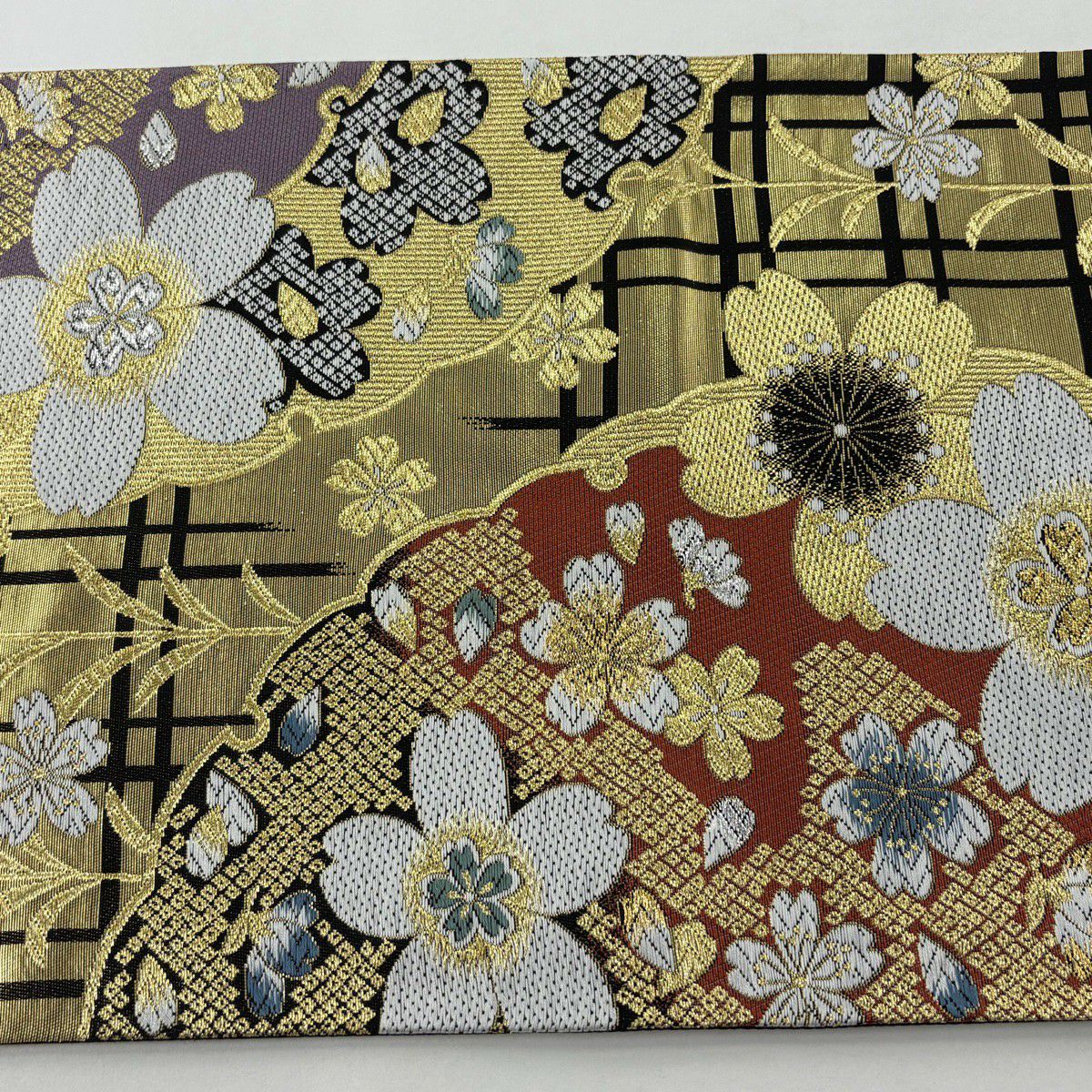 【美品】 袋帶 優品級 振袖禮服禮服用 櫻花 雪輪 金金箔 金銀彩 金色 六通 純蠶絲
