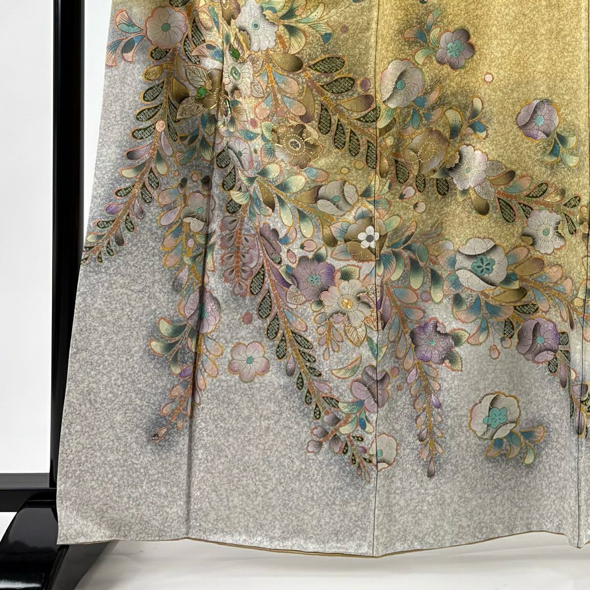 訪問服 身長163.5cm 袖長67cm M 雙層 辻花染 金銀彩 螺鈿 淺黃 純蠶絲 名品級