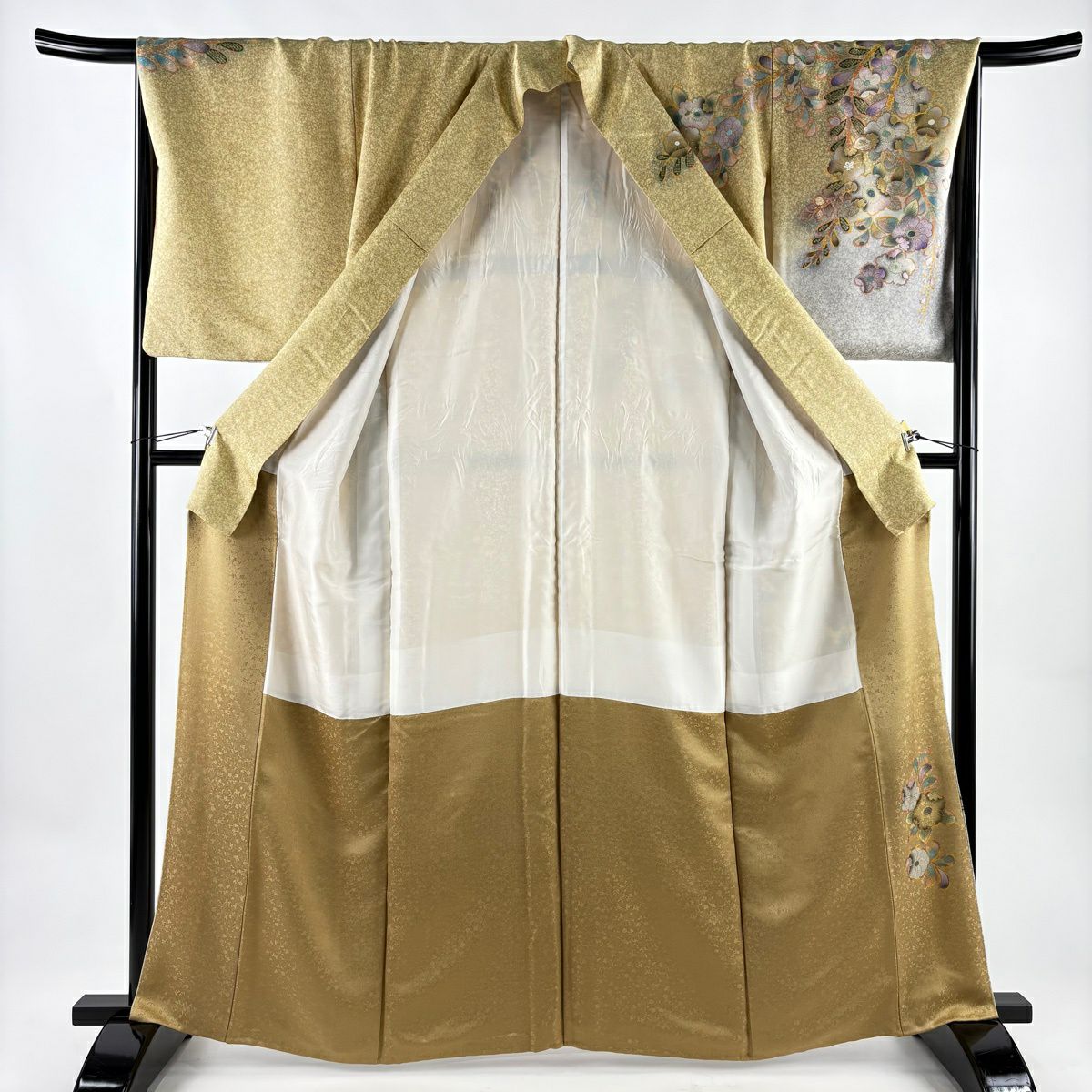 訪問服 身長163.5cm 袖長67cm M 雙層 辻花染 金銀彩 螺鈿 淺黃 純蠶絲 名品級