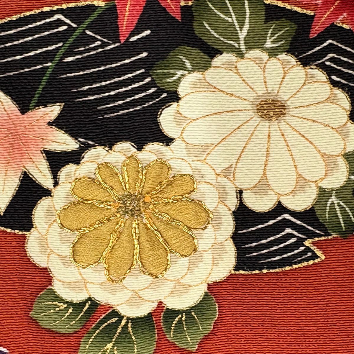訪問服 身長156.5cm 袖長62.5cm S 雙層 花井幸子 落款あり 菊花 松樹竹子梅花 金絲 金銀彩 紅茶 純蠶絲 名品級