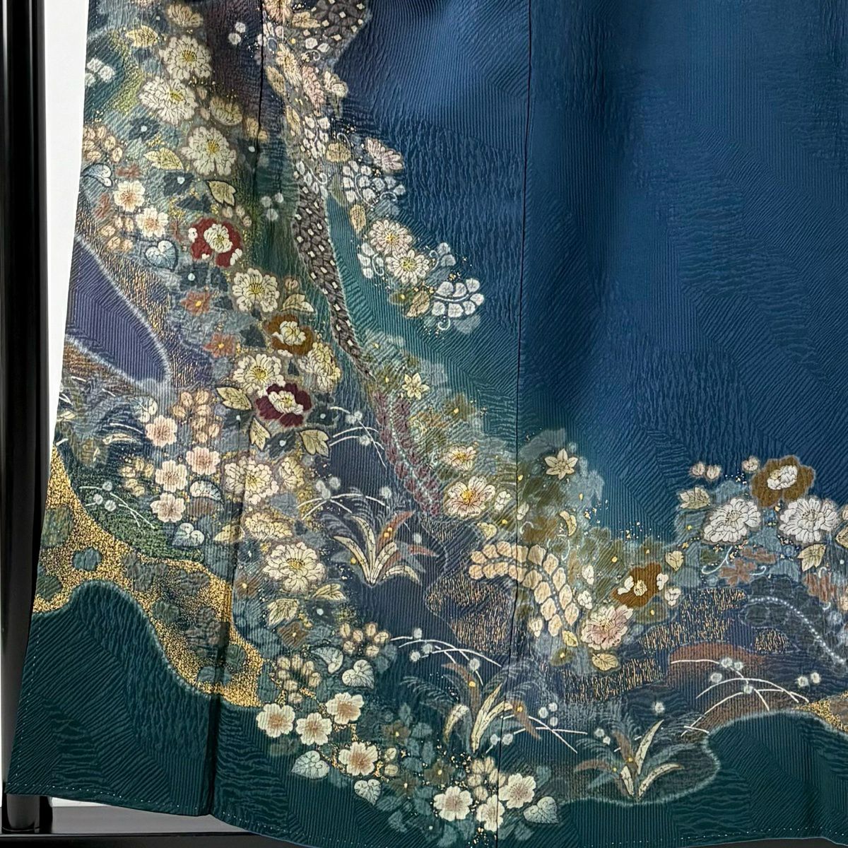 訪問服 身長157.5cm 袖長65cm M 雙層 吉乃一廉 落款あり 辻花染 七寶紋 金彩裝飾 深藍 純蠶絲 逸品級