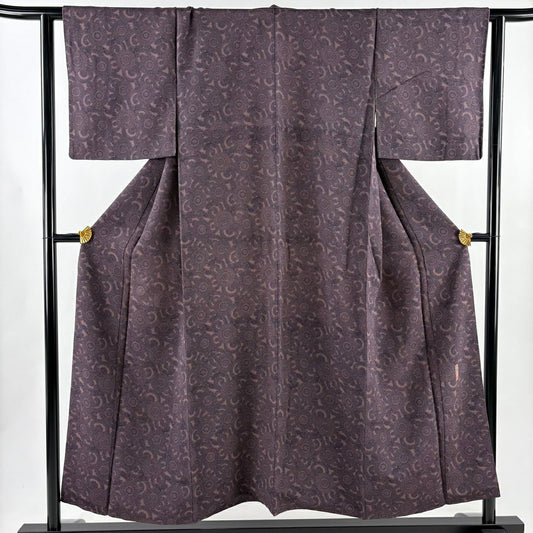【美品】 江戶小紋 身長152cm 袖長64.5cm M 雙層 人間國寶 中村勇二郎 落款あり 古代菊花 紫 純蠶絲 逸品級