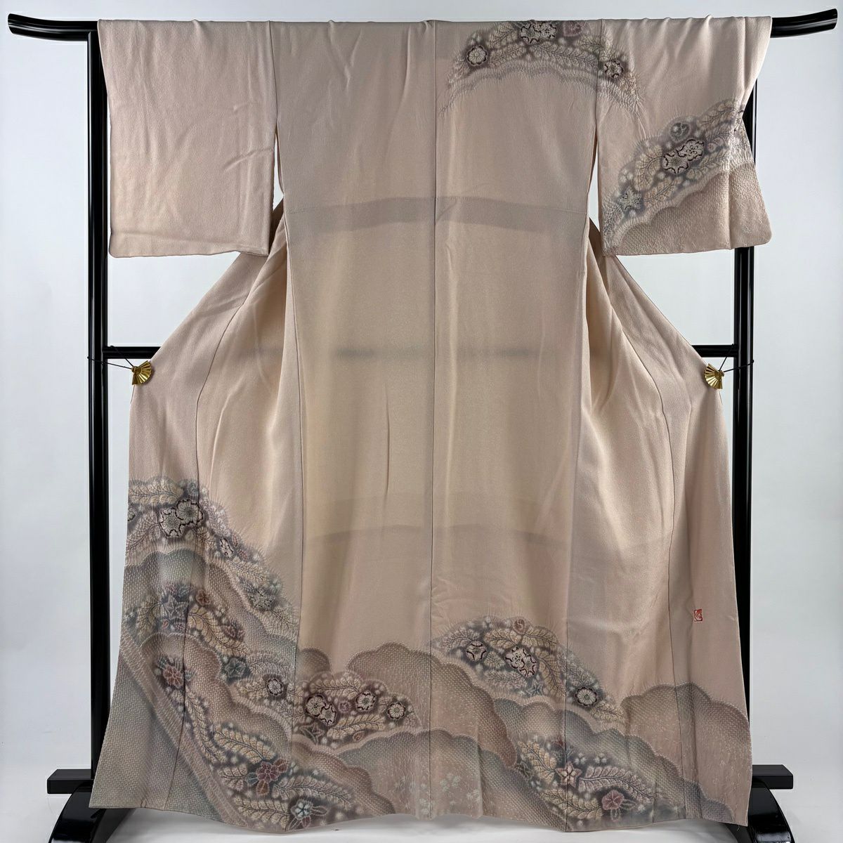 訪問服 身長165cm 袖長68.5cm L 雙層 樋熊哲也 落款あり 辻花染 雲文 金通し 漸層 淡粉紅 純蠶絲 逸品級