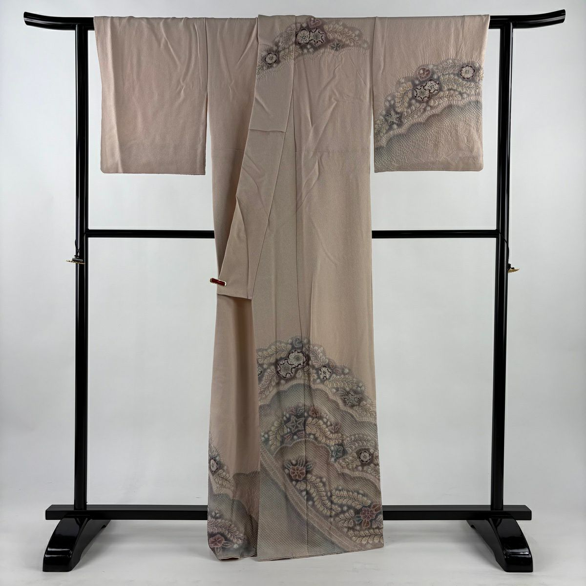 訪問服 身長165cm 袖長68.5cm L 雙層 樋熊哲也 落款あり 辻花染 雲文 金通し 漸層 淡粉紅 純蠶絲 逸品級