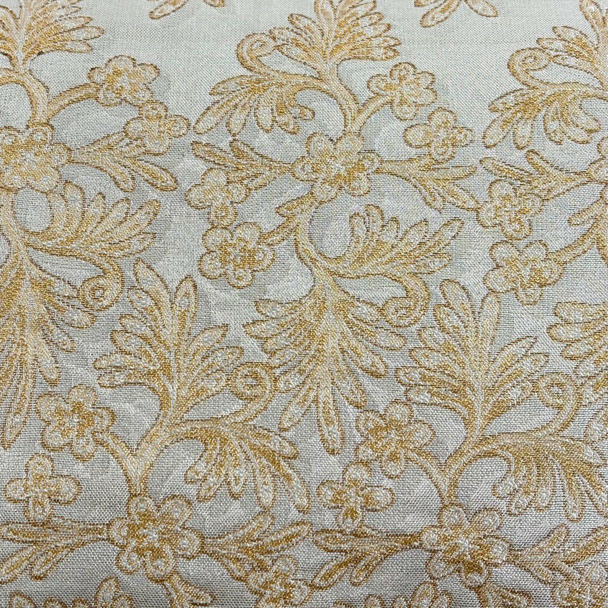 【美品】 袋帶 逸品級 附有落款 渡邊雪三郎 草花紋紋 金銀彩 金金箔 灰色 六通 純蠶絲