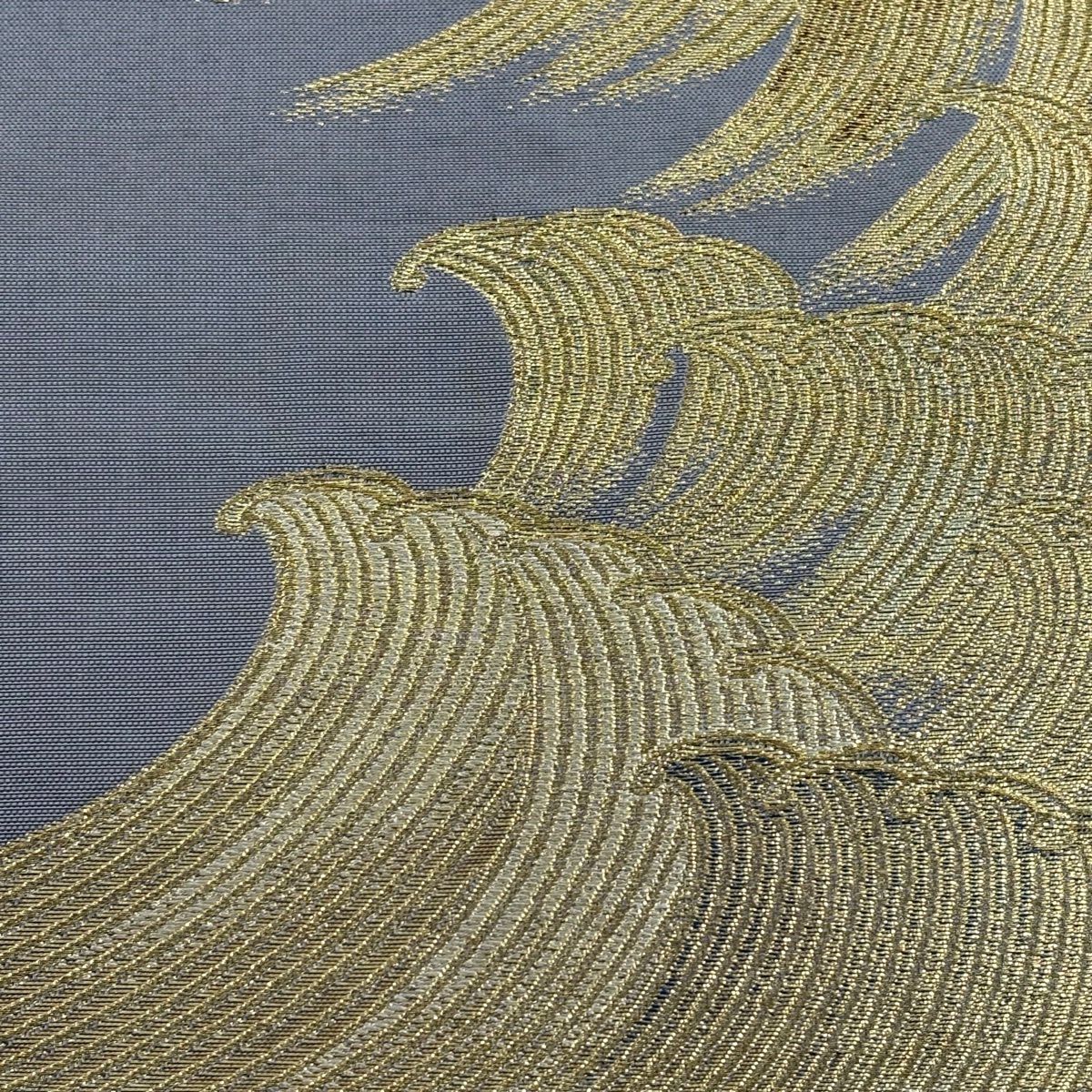 袋帶 逸品級 川島織物 落款 波 金糸 金金箔 灰紫 お太鼓柄 純蠶絲