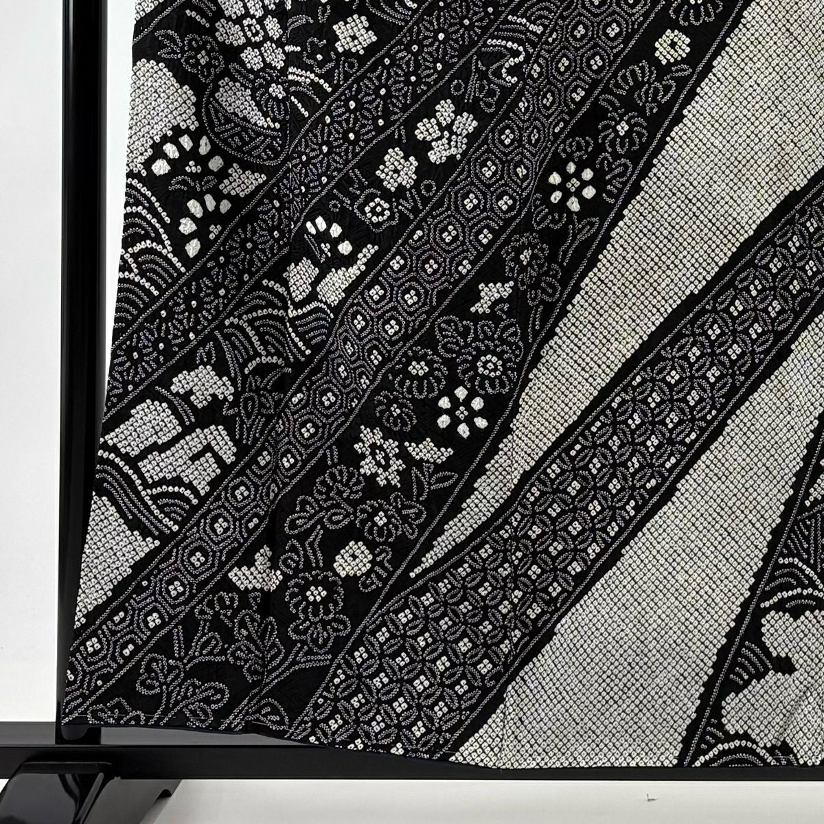 訪問服 身長157.5cm 袖長65cm M 雙層 花籠 有職紋樣 總絞染 黑 純蠶絲 名品級