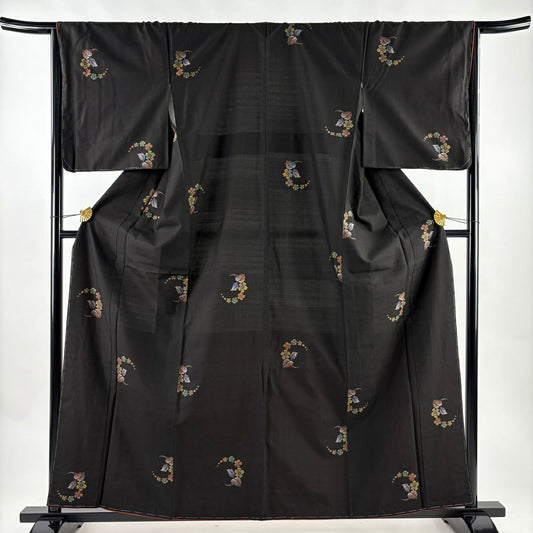 【美品】 大島紬織 身長160.5cm 袖長66.5cm M 雙層 證書齊全 櫻花 葉紋 純泥染 焦茶 正蠶絲 名品級