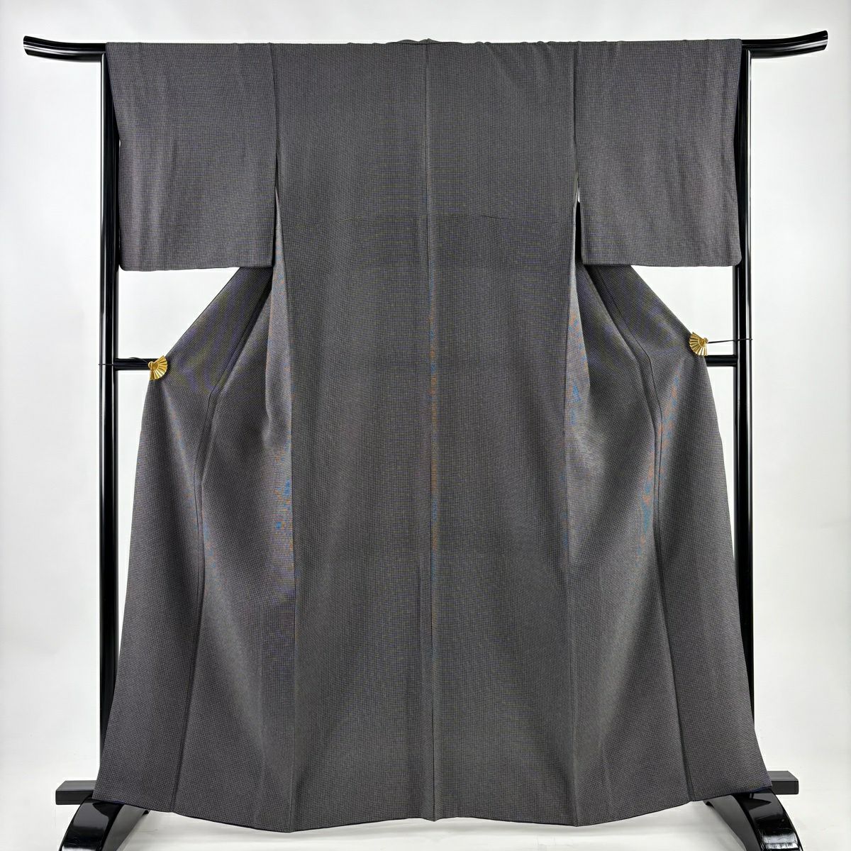 【美品】 小紋 身長164cm 袖長66cm M 雙層 幾何學圖案 灰 純蠶絲 名品級