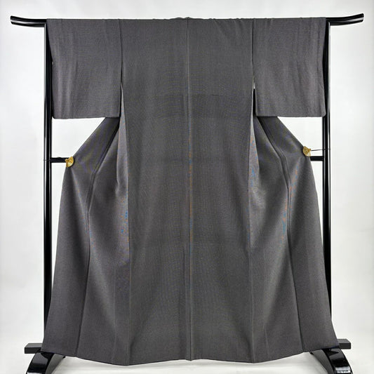 【美品】 小紋 身長164cm 袖長66cm M 雙層 幾何學圖案 灰 純蠶絲 名品級