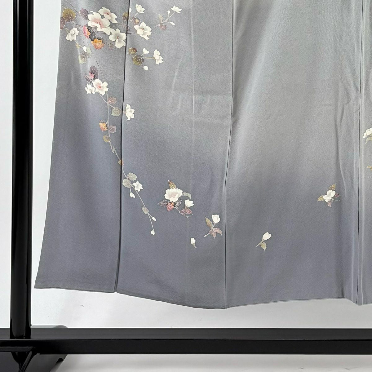 付下 身長151cm 袖長62.5cm S 雙層 百貫達雄 落款有 枝花 漸層 灰色 純蠶絲 名品級 一個紋