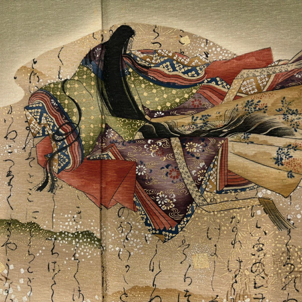 付下 身長165.5cm 袖長65.5cm M 雙層 樽本伊勢蔵 有落款 姫 文字文 金銀彩 漸層 鶯色 純蠶絲 名品級