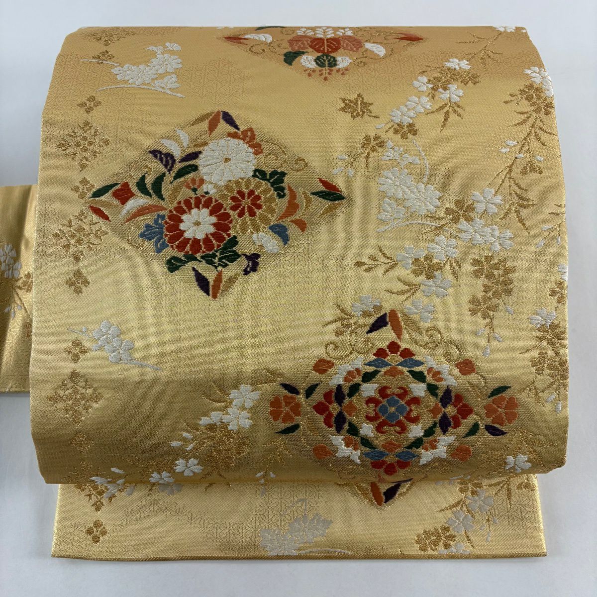 【美品】名古屋帶 秀品級 華紋 菊花 金絲 金金箔 金 純蠶絲