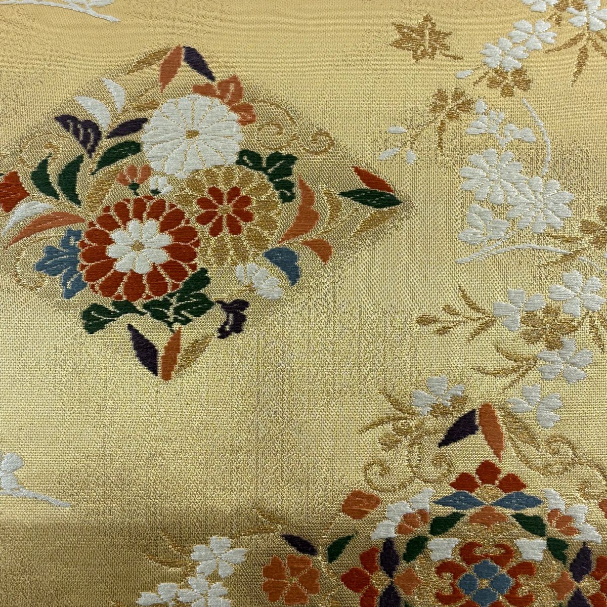 【美品】名古屋帶 秀品級 華紋 菊花 金絲 金金箔 金 純蠶絲