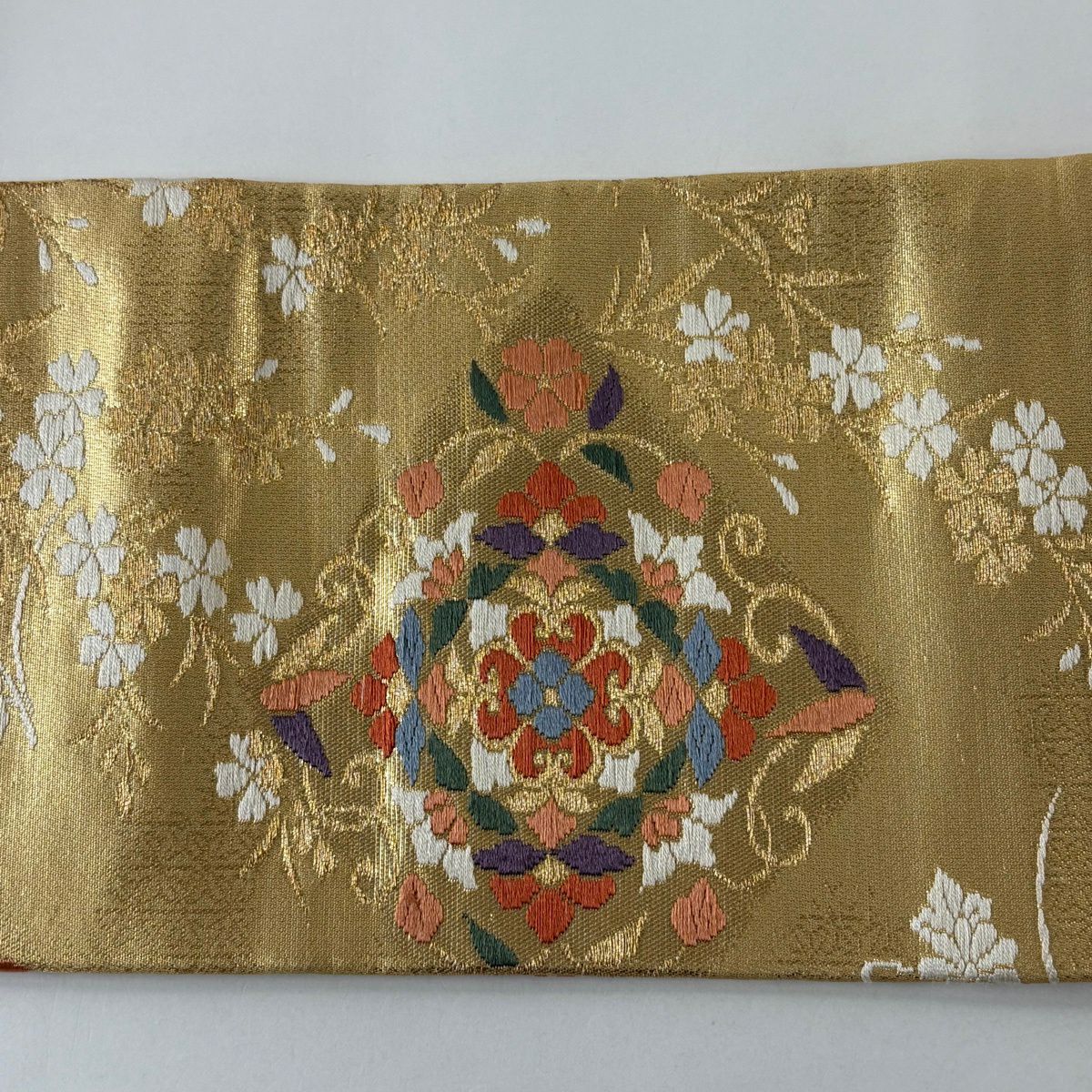 【美品】名古屋帶 秀品級 華紋 菊花 金絲 金金箔 金 純蠶絲