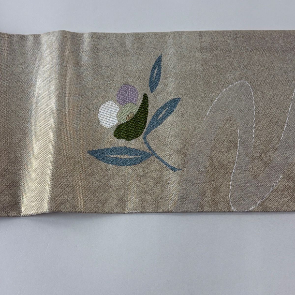 【美品】名古屋帶 秀品級 草花紋紋 流水 金糸 金金箔 灰茶 純蠶絲