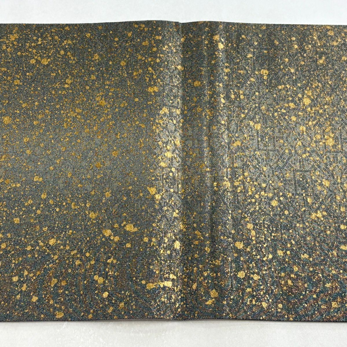 【美品】 袋帶 秀品級 草花紋紋 螺鈿 金銀彩 金色 大鼓圖案 純蠶絲