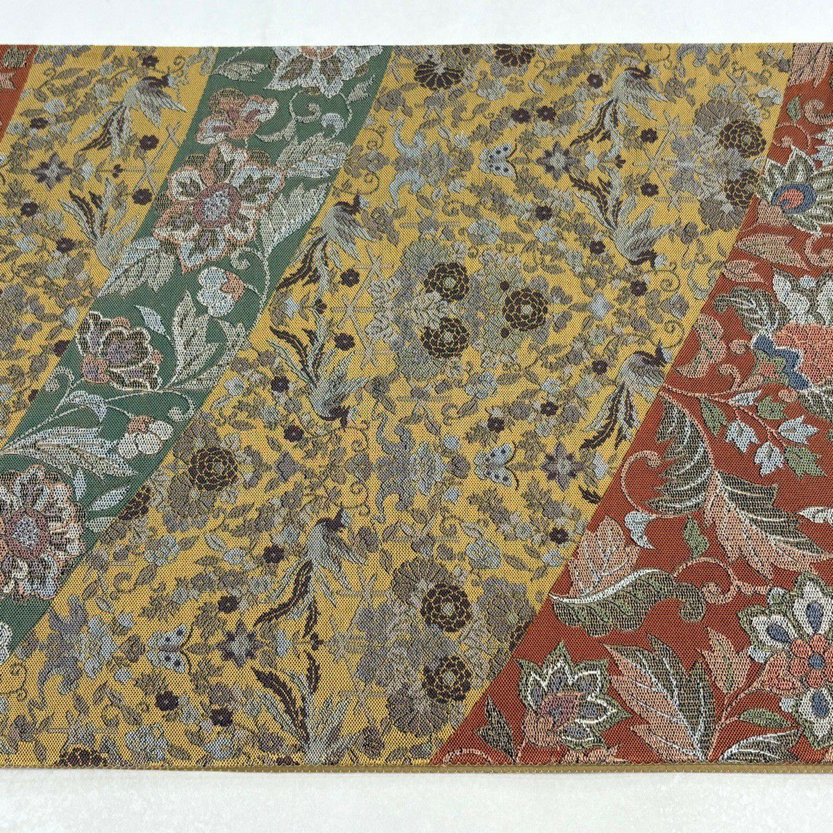 【美品】 袋帶 秀品級 花鳥 蝶 金絲 山吹茶 六通 純蠶絲