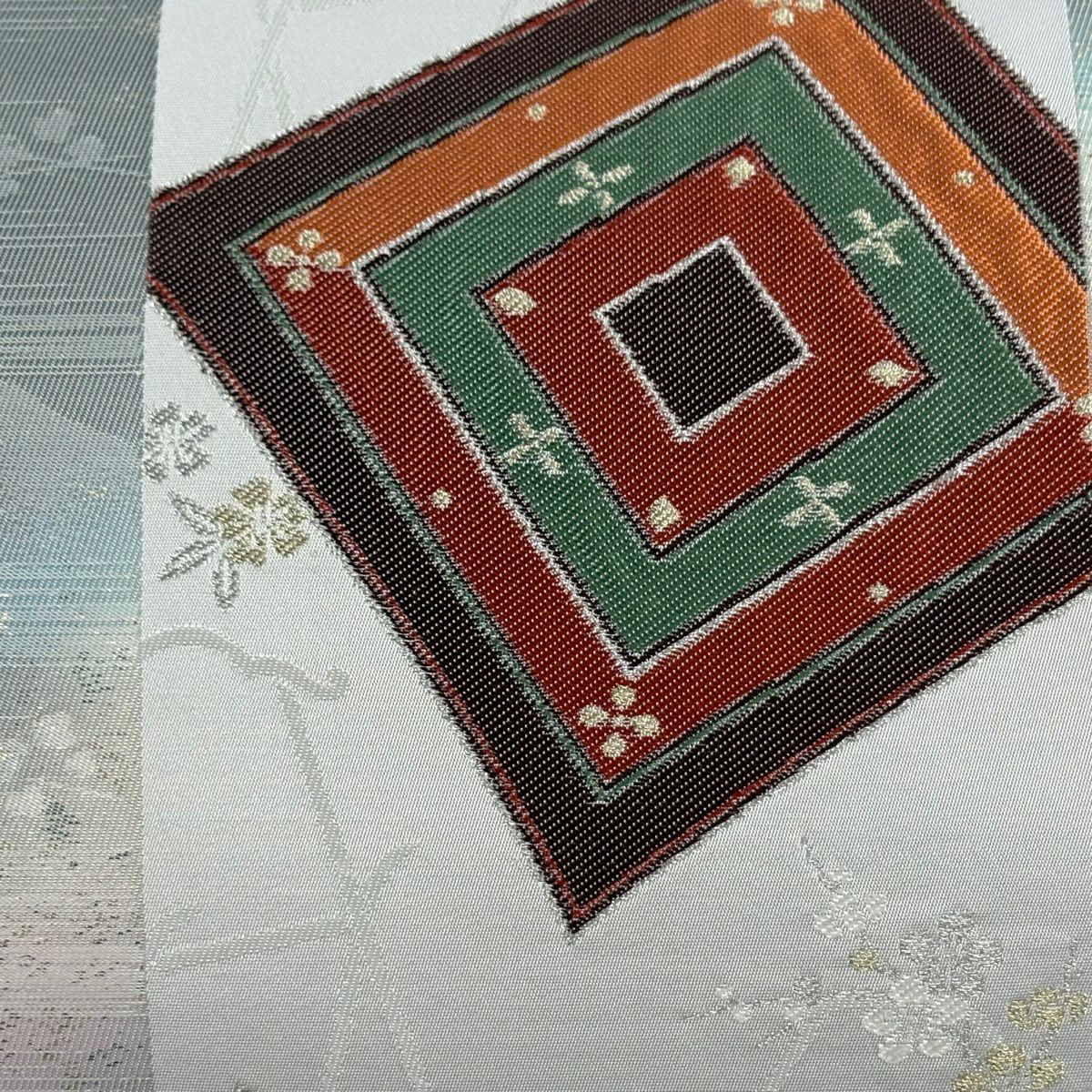 袋帶 秀品級 幾何圖案 草花紋 金銀彩 金金箔 青灰 深藍色 六通 純蠶絲