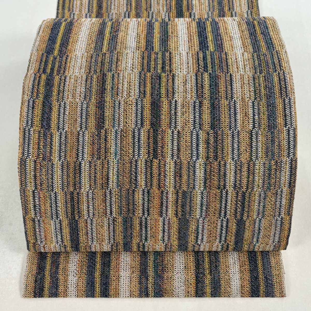 【美品】名古屋帶 秀品級 八寸名古屋帶 縞 幾何圖案 金線 茶 純蠶絲