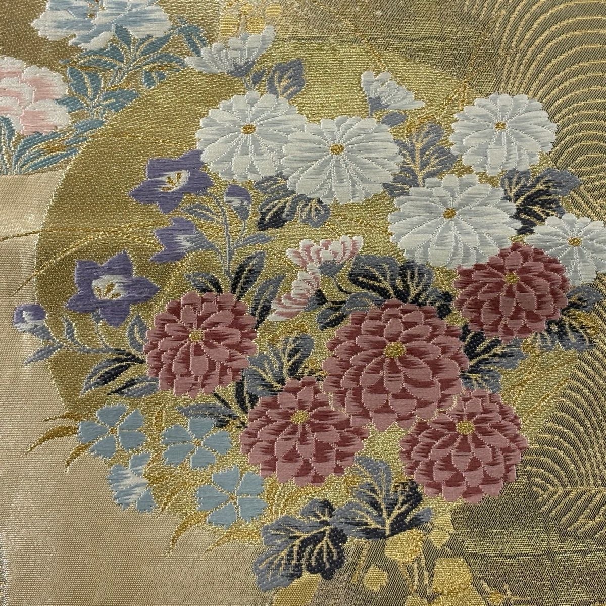 袋帶 秀品級 じゅらく 落款 草花紋 金金箔散佈 金銀線 金色 六通 純蠶絲