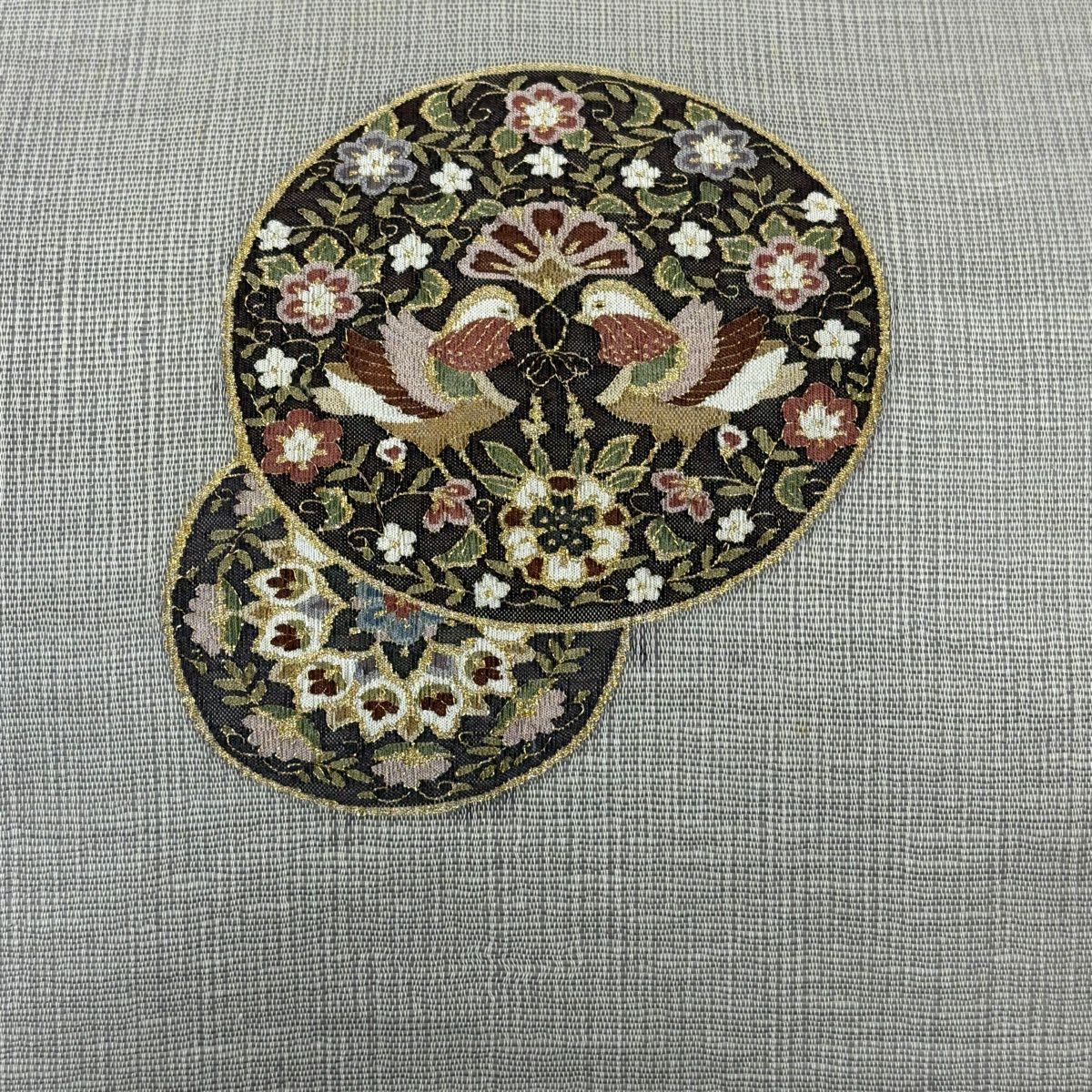 名古屋帶 秀品級 夏帶 向鳥 草花紋紋 金絲 灰紫 純蠶絲