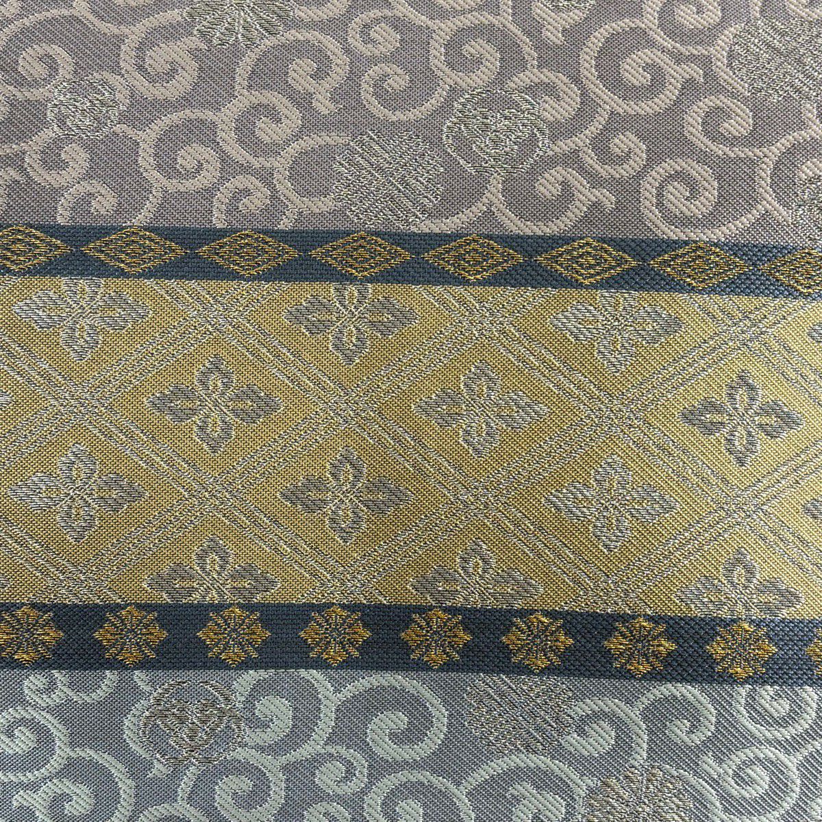 【美品】名古屋帶 秀品級 花菱 花唐草紋 金銀彩 灰紫 純蠶絲