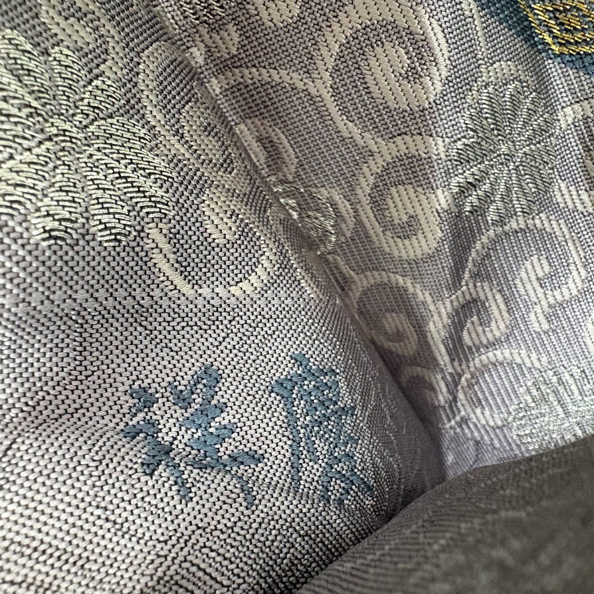 【美品】名古屋帶 秀品級 花菱 花唐草紋 金銀彩 灰紫 純蠶絲