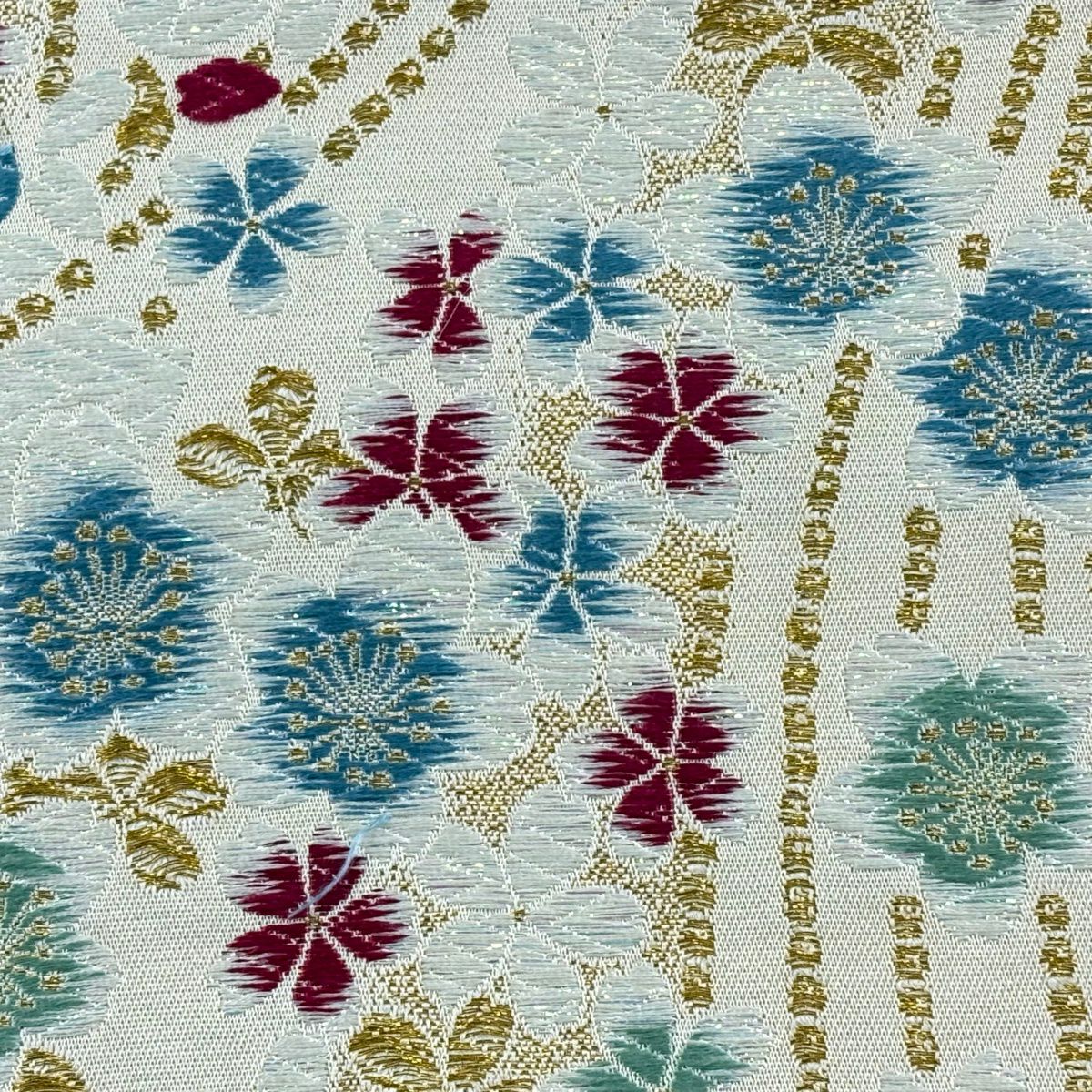 【美品】 袋帶 秀品級 花 櫻花 刺繡 金金箔 米色 六通 純蠶絲