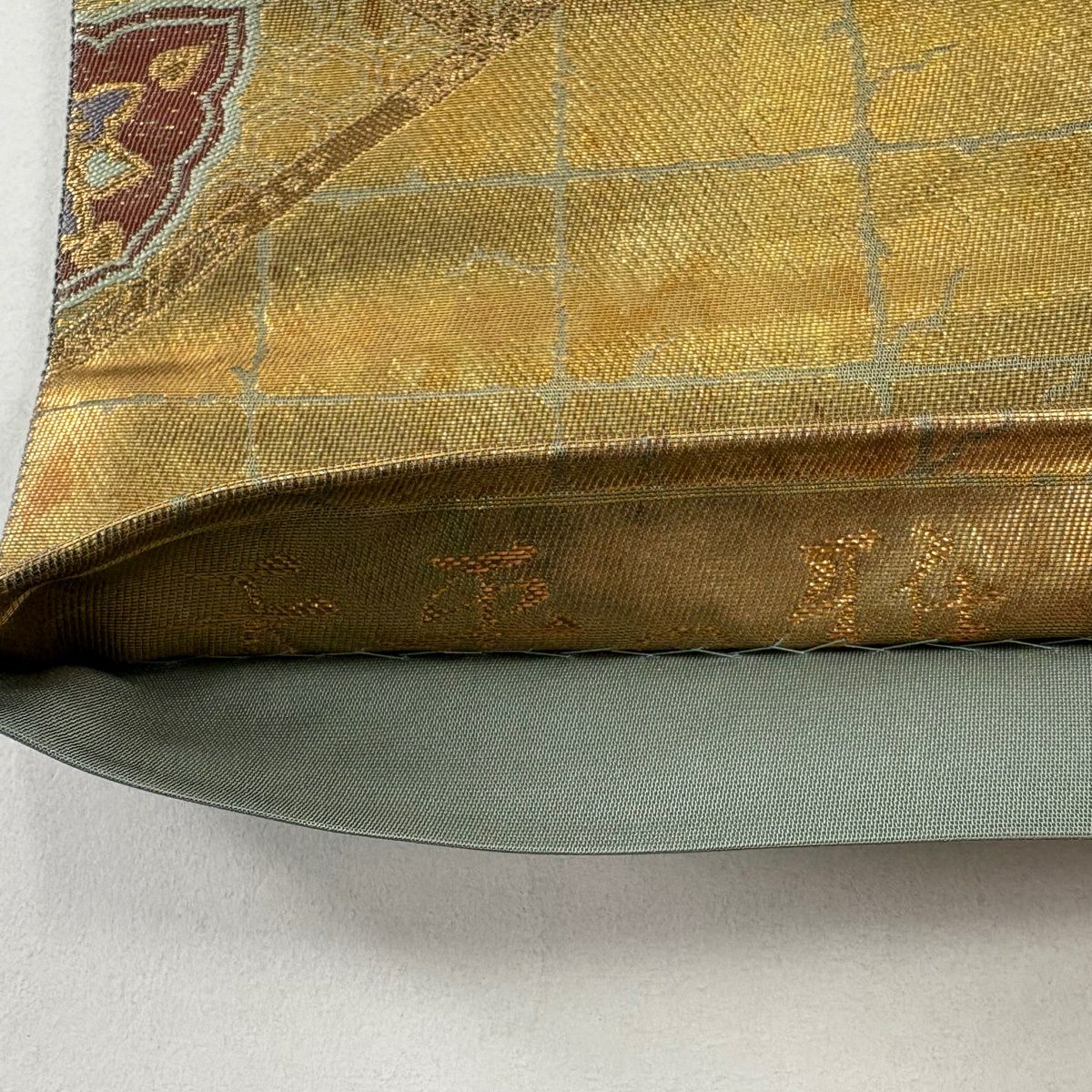 【美品】 袋帶 秀品級 和樂器 草花紋紋 金金箔 金線 金色 大鼓圖案 純蠶絲